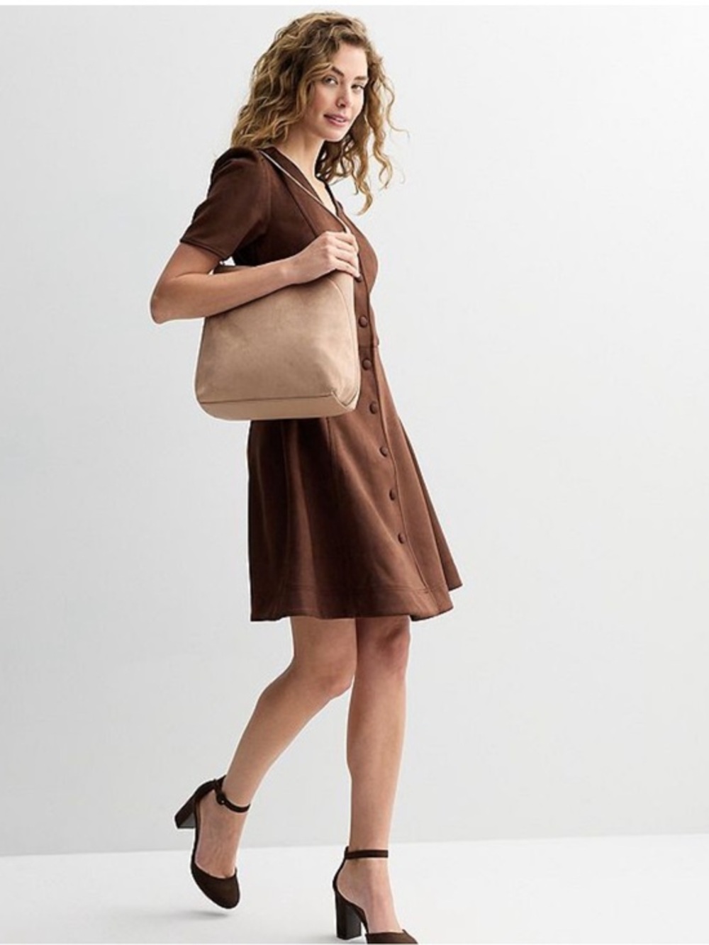 Draper James Brown Short-Sleeve Button Front A-Line Dress